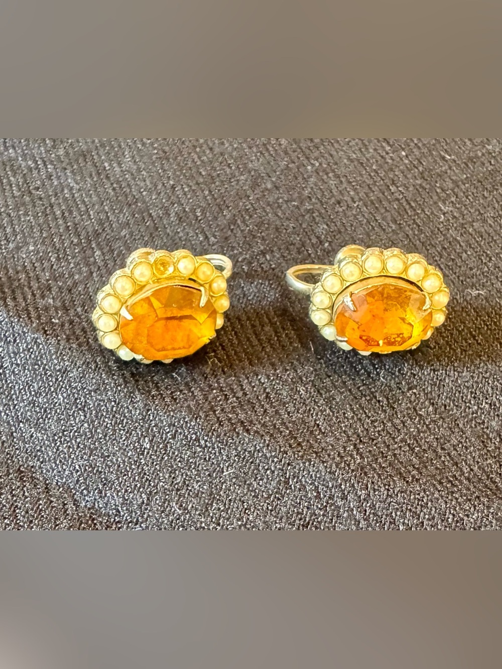 Vintage 1980’s Gold-Tone & Citrine Crystal Cluster Clip-On Earrings